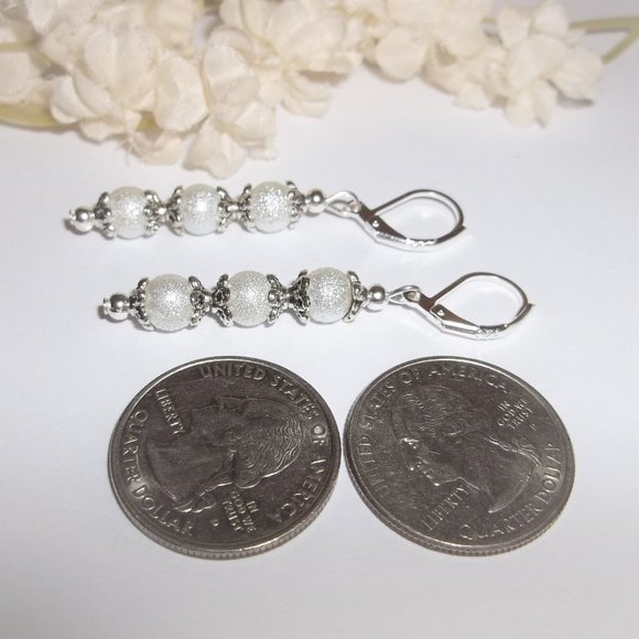 White Earrings, White and Silver Earring, Earrings, Dangle Earring, Earring 7548 - Picture 5 of 8